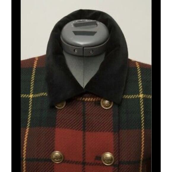 Vintage Lauren Ralph Lauren Red Green Plaid Tartan Wool Coat Jacket 10 RARE - Picture 4 of 5